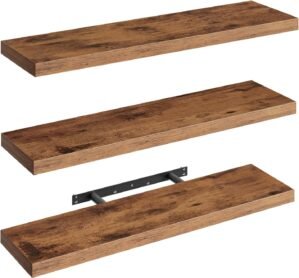 RALGEND Floating Shelves for Wall, 1.5″ Thick Wall Shelf Set of 3 with Invisible Brackets, L31.5 x W7.9 Hanging Shelves Farmhouse Home Decor for Bathroom, Living Room, Bedroom, Rustic Brown 8301BJP3BF