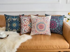 Boho Throw Pillow Covers 18X18 Inch Set of 4 Bohemian Soft Velvet Couch Pillow Cases Farmhouse Decorative Pillow Covers for Sofa Living Room Bedroom Outdoor Patio Porch
