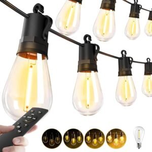 Outdoor String Lights Patio LED – Light Outside 50Ft 15M Waterproof Remote Dimmable S14 Porch Lighting Edison Plastic Bulb Pergola Hanging Balcony Connectable Backyard Yard Gazebo Party Garden Bistro