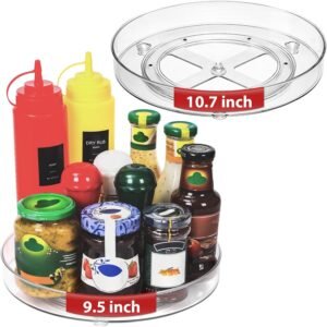 Optish 2 Pack Lazy Susan Organizer, 9.5 Inch, 10.7 Inch Lazy Susan Turntable for Cabinet, Turntable Organizer for Pantry Organizers and Storage, Non-Skid Fridge Organizer