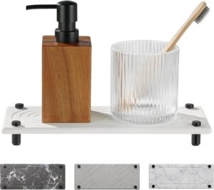 Navaris Instant Dry Sink Organizer – Fast Drying Stone Sink Caddy – Bathroom or Kitchen Tray with Stainless Steel Feet – for Holding Soaps & Bottles – White