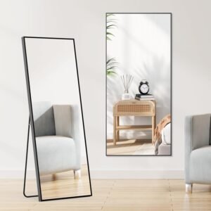 DUMOS Full Length Mirror 64″x21″ Full Body Floor Mirrors for Bedroom or Cloakroom, Can Stand Alone, Hang or Lean Against Wall, Tall Wall Mirror with Stand, Black