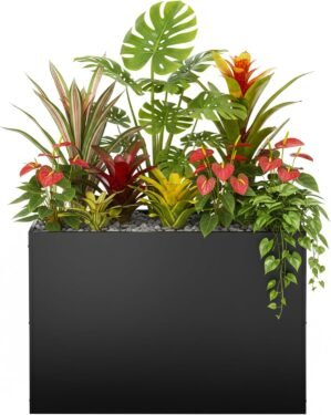 Metal Rectangular Planter Box, Large Planter Boxes Outdoor, 37”L x 13”W x 26”H Heavy Duty Plant Box with Removable Insert Shelf, 3 Tier Adjustable Height Tall Garden Planter for Plants, Flowers