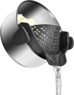 Strain Pot Strainer and Pasta Strainer – Adjustable Silicone Clip On Food Strainers for Pots, Pans, and Bowls – Kitchen Drainer Colander