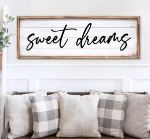 Sweet Dreams Wall Decor Above Bed 42”×15” Large Bedroom Wall Sign Farmhouse Bedroom Sign Wood Framed Guest Room Decor Master Bedroom Wall Decoration