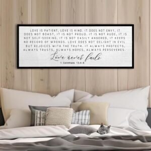 Love is Patient Love is Kind Wall Decor 40″X15″ Large Bible Verse Quote 1 Corinthians 13 For Bedroom Above Bed Christianity bible Verse Couple Sign Hanging Wood Framed Wall Art (Black