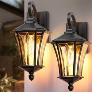YSN 16” Outdoor Wall Lights 2 Packs, Black Exterior Lighting Fixture Outdoor Sconce Lights, Waterproof Outside Lights for House with E26 Socket, Outdoor Lanterns for Porch, Garage, Farmhouse