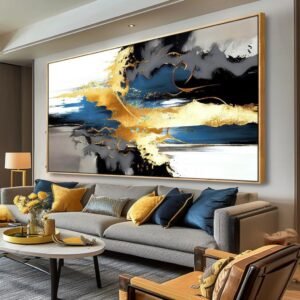 Wall Art Abstract Wall Art Prints Canvas Painting Black Yellow Blue Modern Large Artwork for Living Room Bedroom Office Home Decor 20″x40″ with Framed