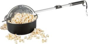 Campfire Popcorn Popper – Old Fashioned Popcorn Maker with Telescoping Handle – Camping Gear by Great Northern Popcorn (Black)
