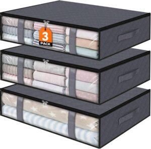 StorageRight Under Bed Storage Bags 3 Pack, 40L Large Clothes & Comforter Storage Containers with Clear Window, Breathable Fabric Organizer for Blankets, Bedding, Seasonal Clothing