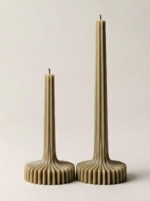 LAWA Set of 2 Vase Candle – Beautiful Handmade Pillar Unscented Soy Wax Elegant Aesthetic Candle Housewarming Gift Home Room Shelf Decor Idea Olive Beige
