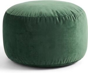 Yookeer Round Velvet Pouf Ottoman 20×12 Inch Green Foot Rest Stool Soft Floor Pouf for Living Room, Bedroom, Decorative Comfortable Home Furniture Accessory