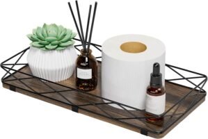 Lixple Toilet Paper Basket Holder, 13″ Toilet Tank Tray, Wood and Metal Toilet Tray Vanity Organizer Bathroom Tray, Kitchen Sink Organizer for Soap Dispenser (Brown+Black)