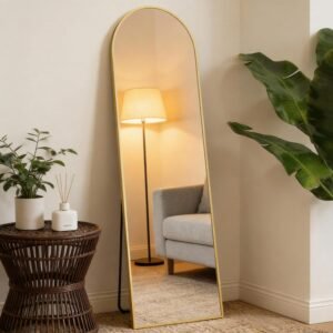 NEWBULIG 59″x16″ Arched Full Length Mirror, Full Body Floor Mirror with Aluminum Alloy Thin Frame, Wall or Standing Mirrors for Bedroom, Living Room, Dressing Room, Gold