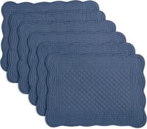 HOMBYS Quilted Placemats Set of 6 Washable-13×18 inches Rectangular Placemats for Kitchen Table-100% Cotton Fabric Rectangular Table Mats, (Sapphire Blue)