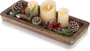 Romadedi Wooden Decorative Tray Candle Holder – Wood Long Narrow Tray Home Decor Small Rustic Centerpieces Trays for Coffee Table Dining Room Kitchen