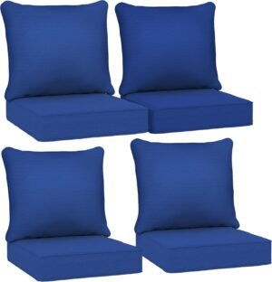 Outsunny Outdoor Chair Cushions Set of 4, Fade Resistant, 24 x 24 in Deep Seat, Patio Cushions for Chair, Sofa, and Outdoor Furniture, Navy Blue