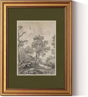 ARPEOTCY Gold Framed Canvas Prints Wall Art,Vintage Tree Sketch Wall Art Framed,Classic Black and White Landscape Drawing with Gold Frame,16×12 In Traditional Artwork for Living Room, Study, Hallway