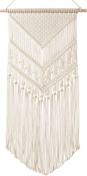 Mkono Macrame Wall Hanging Art Woven Boho Home Décor, Geometric Beautiful Yarn Tapestry Wall Decor for Bedroom, Nursery, Apartment, Dorm Decoration, Christmas Gift for Teen Girl Mom, 17″ W x 33″ L