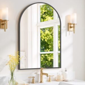 Arched Wall Mirror 36×24 Inch Black Bathroom Vanity Mirror with Metal Frame, Modern Arch Mirror for Bedroom, Living Room, Entryway, Wall Mounted Decorative Mirror