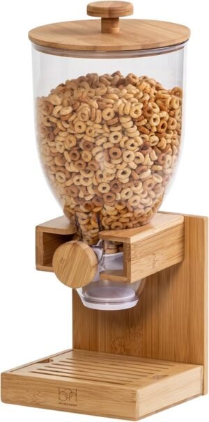 Honey-Can-Do Bamboo Cereal Dispenser with Airtight Lid – Countertop Dry Food Dispenser for Kitchen Organization – Eco-Friendly Cereal Container for Pantry