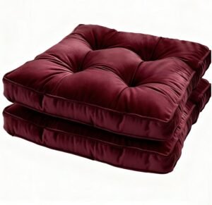 Velvet Chair Cushions Set of 2, Seat Cushions for Kitchen Dining Chairs Tufted Chair Pads with Ties Indoor Furniture Cushion, Dark Red, 15.7×15.7×2.4
