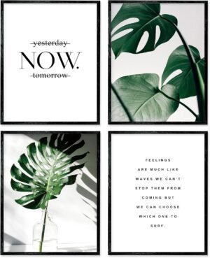 Botanical Prints Poster Wall Decor, Motivational Wall Art Prints Poster, 11×14 Canvas Prints Unframed Set of 4, Plant Posters Aesthetic for Bedroom