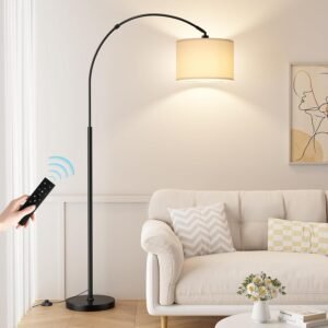 Ambimall 70 Dimmable Arc Floor Lamp with Remote, Color Temperatures and Brightness Adjustable, Arched Floor Lamp with Rotating Head, Over Couch Arched Light for Living Room (Deep Beige and Black)