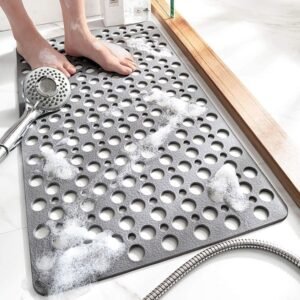 TEMIR Non Slip Bathtub Mat for Shower — Anti Skid Safety Mat with Strong Suction Cups, Quick Drain Holes, Machine Washable, Soft Bathroom Mat for Elderly & Kids, 30×17 in (75×43 cm) Gray