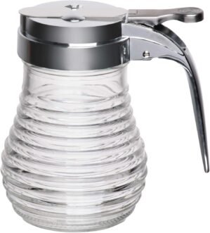 Tablecraft Beehive Clear Glass Syrup Dispenser with Chrome Plated ABS Top, 6 Ounce Capacity