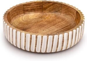 Kimona Fruit Bowls Wood Fruit Bowl or Decorative Bowl for Table Décor for Kitchen Counter or Farmhouse Christmas Centerpiece (10″ X 10″ X 2.5″)