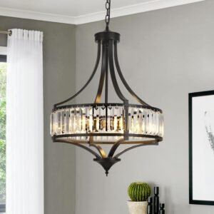 CNRATYE 20″ Modern Farmhouse Crystal Chandeliers for Dining Room, 5-Light Black Antique Pendant Chandelier, Contemporary Hanging Light Fixture for Living Room Bedroom Foyer Kitchen Island Entryway
