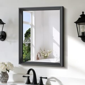 BONEWEI Black Bathroom Mirrors for Wall,18×24 inch Bathroom Mirror Over Sink,Rectangle Metal Framed Vanity Mirror Wall Mounted for Bedroom Living Room,Entryway Hangs Horizontal or Vertical Decor