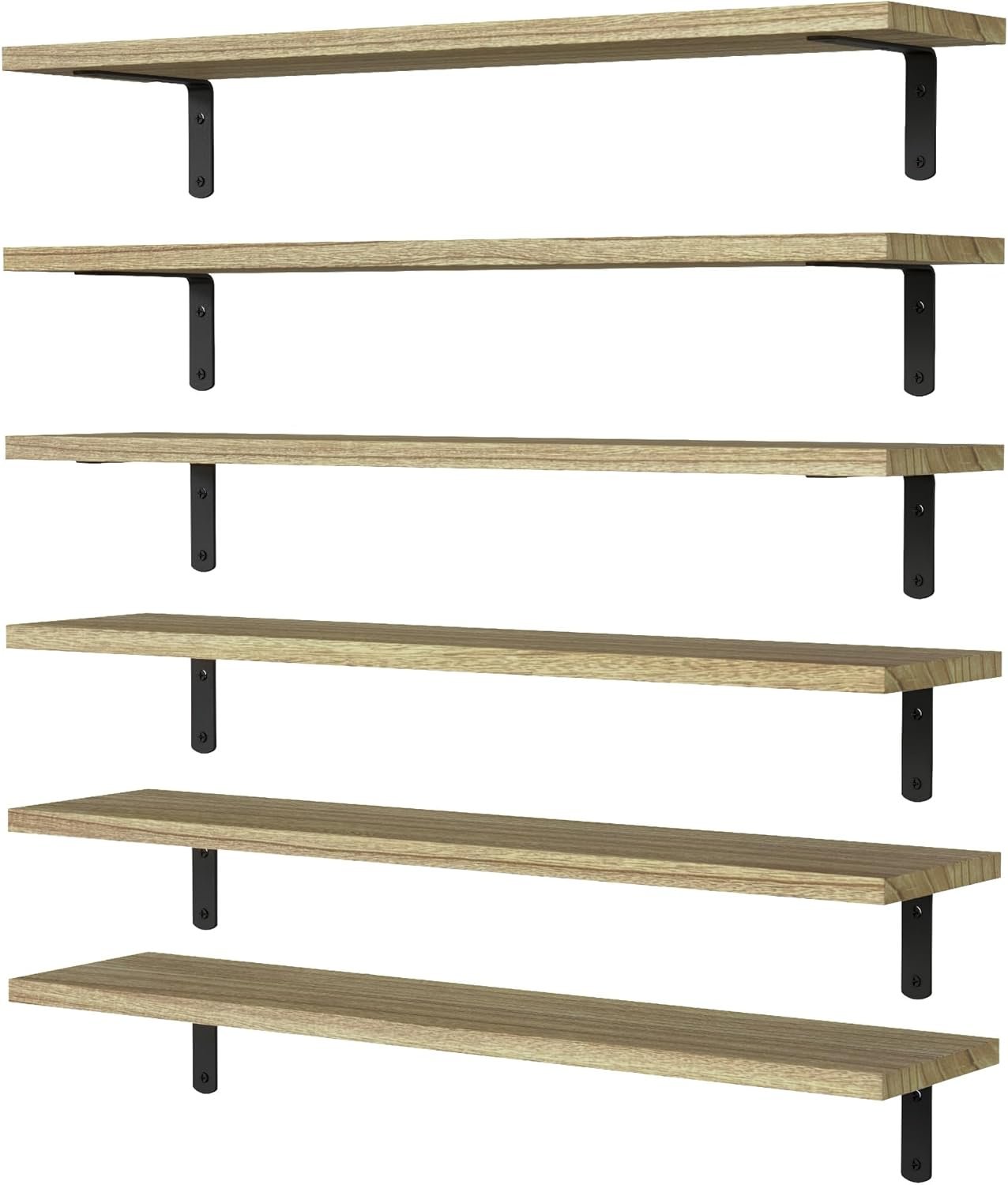 WOPITUES Wood Floating Shelves Set of 6, 24 inch Long Floating Shelves for Wall Decor, Farmhouse Shelf for Bedroom, Bathroom Storage Shelves, Book Shelves for Living Room – Rustic Brown