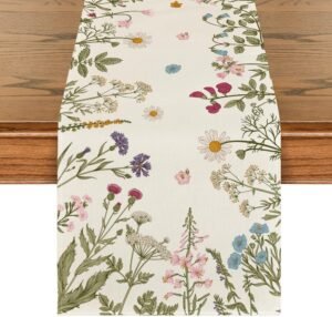 Artoid Mode Flowers Spring Table Runner, Seasonal Kitchen Dining Table Decoration for Home Party Decor 13×72 Inch
