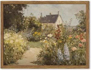 Vintage Painting Wall Art, Country Landscape Wall Decor, Nature Wildflower Farmhouse Pictures Canvas Prints for Bedroom Bathroom Living Room 10×8 inch Wood Framed