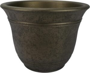 The HC Companies Sierra Round Self-Watering Pot – Lightweight Plastic Planter for Herbs & More – Durable Plant Pots for Indoor Plants & Outdoor Plants (13” Celtic Bronze, Pack of 1)