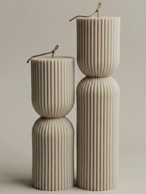 LAWA Hourglass Pillar Candle – Large Beautiful Handmade Pillar Scented Soy Wax Candle Elegant Bubble Aesthetic Candle Housewarming Gift Home Room Shelf Decor Idea Moon Gray (Set of 2)