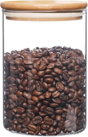 umieo Glass Food Storage Containers with Bamboo Lids Large Glass Food Storage Jars for Coffee Bar Tea Sugar (‎Clear Glass)