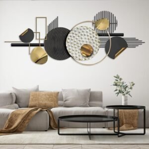 Lucky Monet Large Wall Decor for Living Room, Modern Metal Wall Art, 3D Textured Geometric Wall Sculpture 59″x24″ Wall Hanging Decoration for Dinning Room Bedroom Entryway