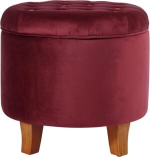 Homepop Home Decor | Upholstered Round Velvet Tufted Foot Rest Ottoman | Ottoman with Storage for Living Room & Bedroom | Decorative Home Furniture, Burgundy Small