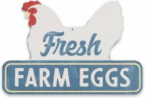 Fresh Farm Eggs Metal Sign – Vintage Farmhouse Kitchen Sign With Hen and Distressed Finish