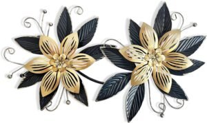 LIFFY Black Wall Decor,15″ 3D Multi-layer Metal Flowers Wall Decor, Rustic Modern Floral Sculpture for Indoor Kitchen Bedroom Living Room Office Outdoor Garden Patio