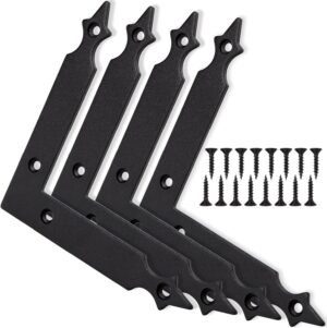 Barn Door Decorative Corner Bracket, 4.9 in Matte Black Rustic L Brackets Sliding Door Hardware Decorator for Farmhouse Mirrorsframe Gardengate Garage(4 Pcs with Screw)