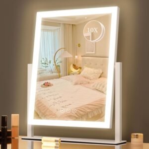 Lighted Vanity Mirror with Lights, Makeup Mirror with Light, 16.7″x 13.2″,Three Color Lighting Modes and Dimmable Lighting, Smart Touch Control, 360°Rotation, for Vanity Desk Tabletop,Dressing Room