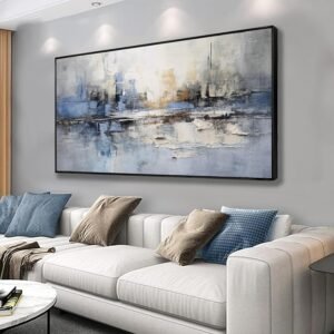Abstract Wall Art Wall Decor Blue and Gray White Modern Canvas Art Print Abstract Artwork Framed Pictures for Living Room Bedroom Bathroom Office Home Decor Can Be Hung Directly 20″x 40″