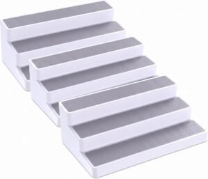 YAN & HIN 3 Tier Spice Rack Organizer for Cabinet, 3 Pack Non-Slip Spice Rack Shelf Organizer, Holds 24+ Jars, Plastic Spice Organizer for Cabinet, Pantry & Kitchen Countertop, White