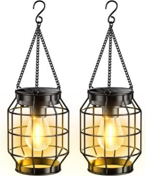 KOOPER Solar Lanterns Outdoor Waterproof, Upgraded Metal Hanging Solar Lights Outdoor Decorative, Brighter Outdoor Hanging Lantern for Yard Patio Pathway Porch Garden Decor, Gift for Women Mom 2 Pack