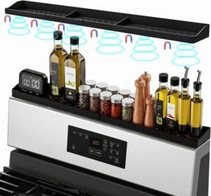 Magnetic Stove Top Shelf, Over the Stove Shelf Spice Rack & Spice Organizer – 30″ Heat Resistant Silicone Stove Shelf, No Drill Kitchen Storage Organizer for Gas/Electric Stoves & Small Kitchens