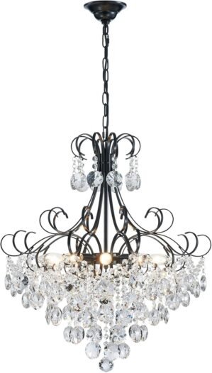 ANJIADENGSHI Crystal Chandelier K9 Crystal Lighting Chandelier for Living Room 10 E12 Bulbs High 27.6 in x Diameter 22.8 in, Black